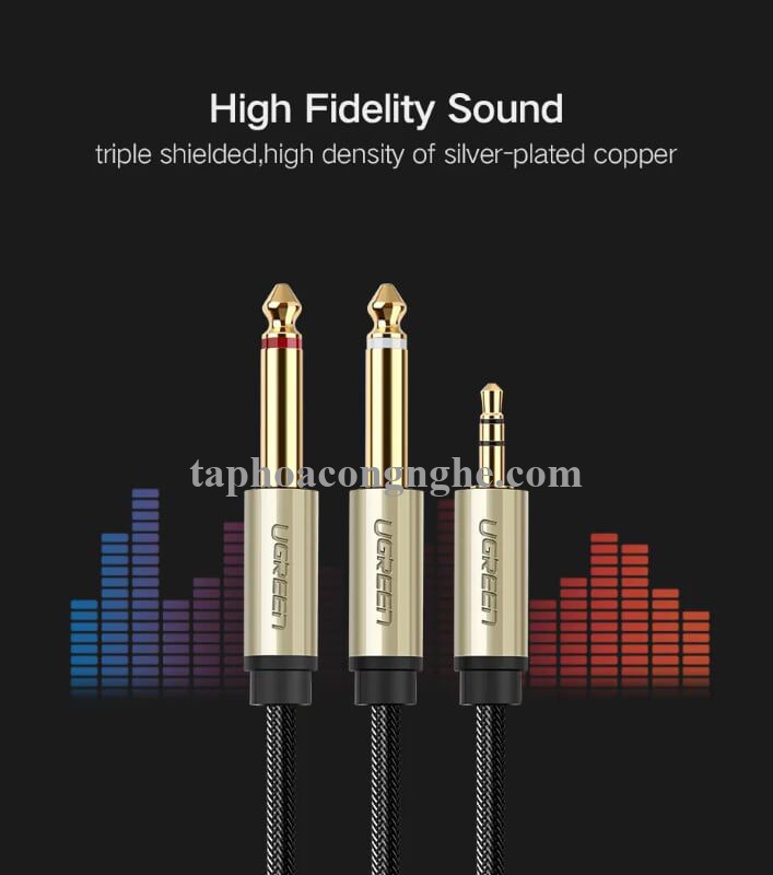 Ugreen 40794 5M Màu Đen Cáp âm thanh 2 đầu 6.5mm dương sang 3.5mm dương cao cấp AV126 30040794